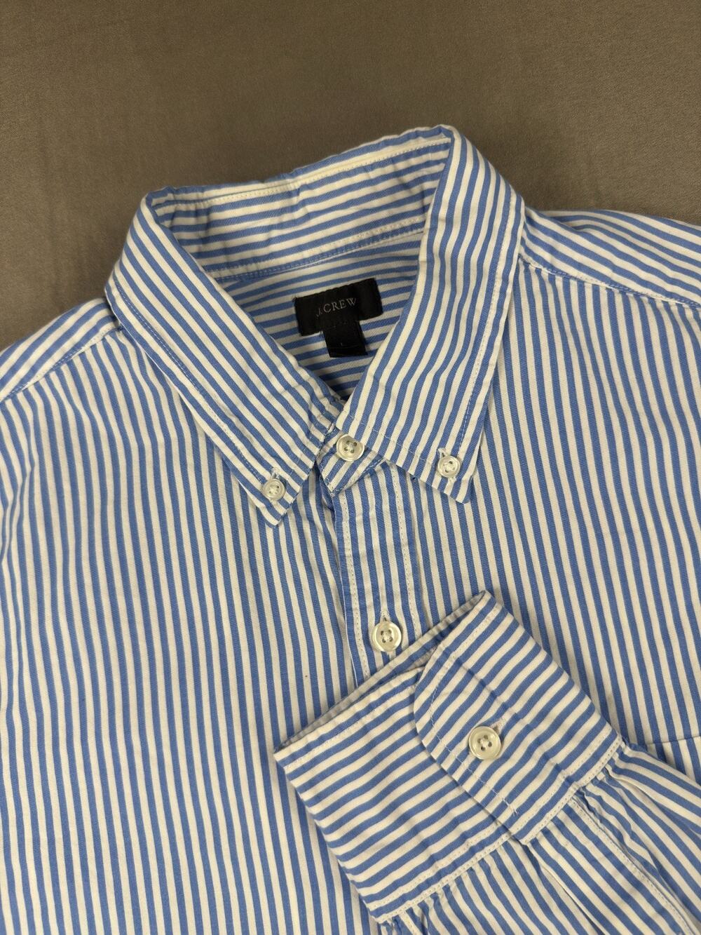 J.Crew Men's Blue Stripe Long Sleeve Cotton Button Down‎ Shirt Size L